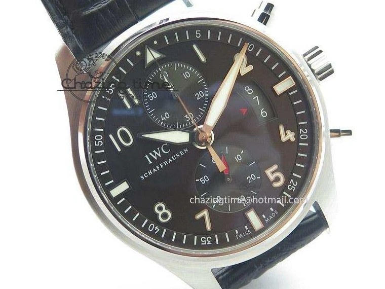 MIROTIME 0128 Youthful Pilot Spitfire 3878 Chrono BP Gray Dial SS On Black Leather Strap A 7368